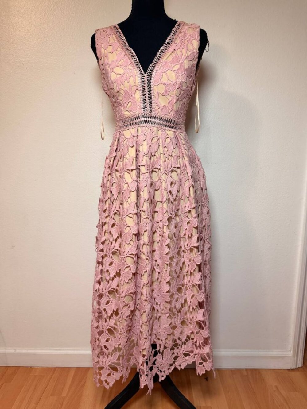 Romeo + Juliet Couture Pink Lace Midi Dress Crochet Cottagecore Romantic S